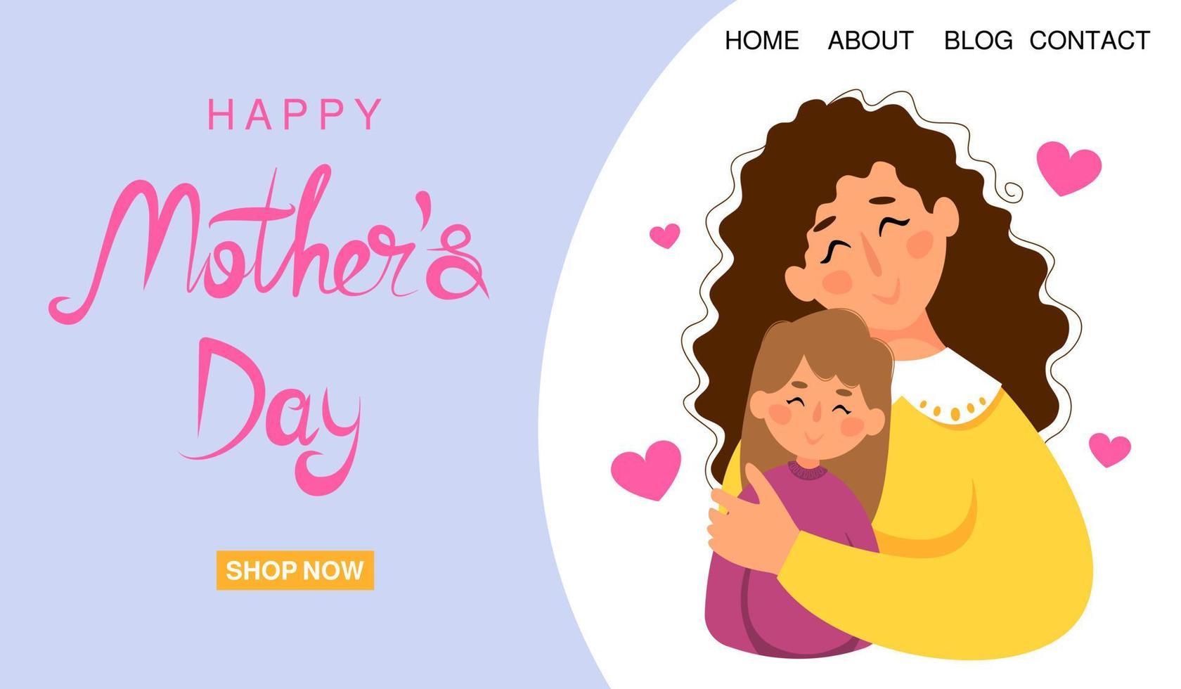 pancarta vectorial del día de la madre feliz. madre abrazando a su hija. vector