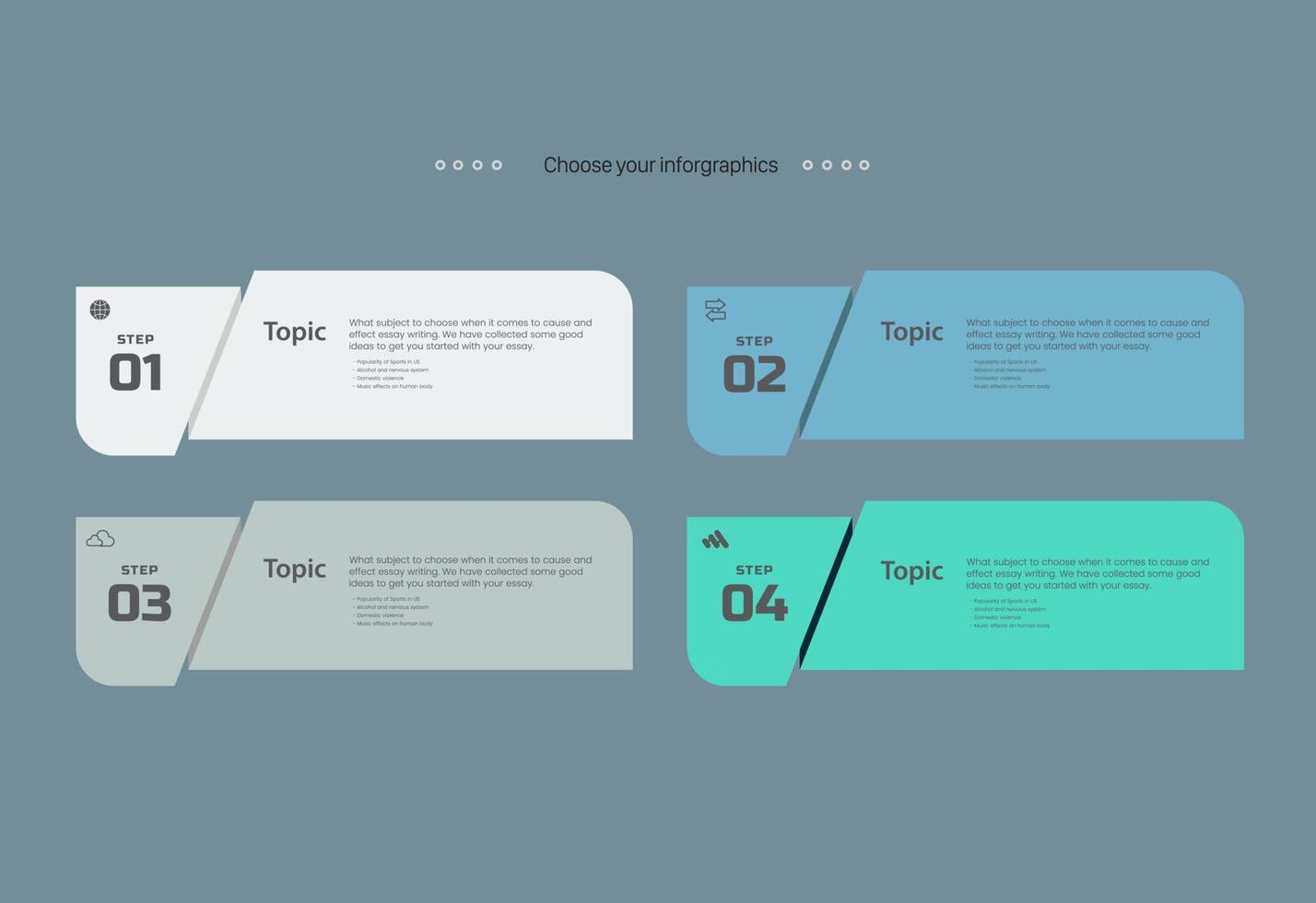 tres pasos y 3 colores de proceso infográfico en azul oscuro, círculos amarillos opciones banners sobre fondo blanco y plantilla infográfica con tres opciones o pasos vectoriales, ilustración vector