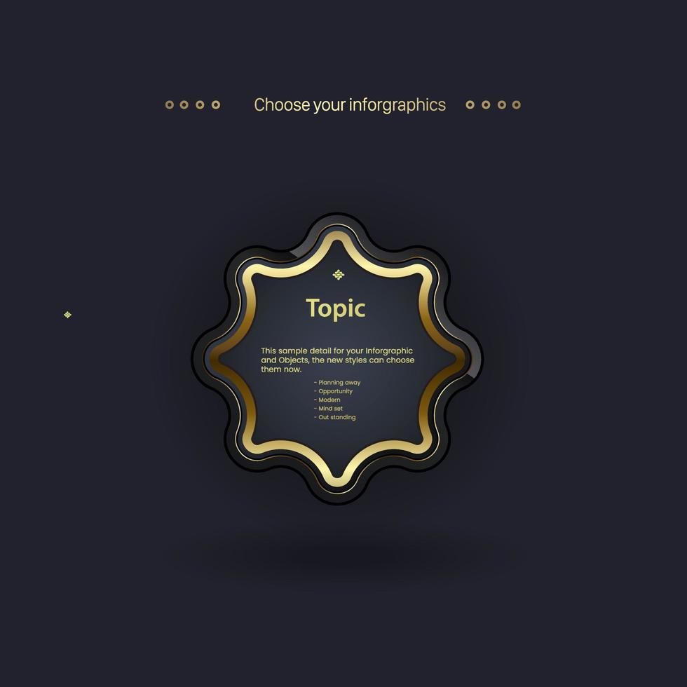 Luxury Vector buttons Design and premium steps of modern object tools for workflow chart templae on dark background