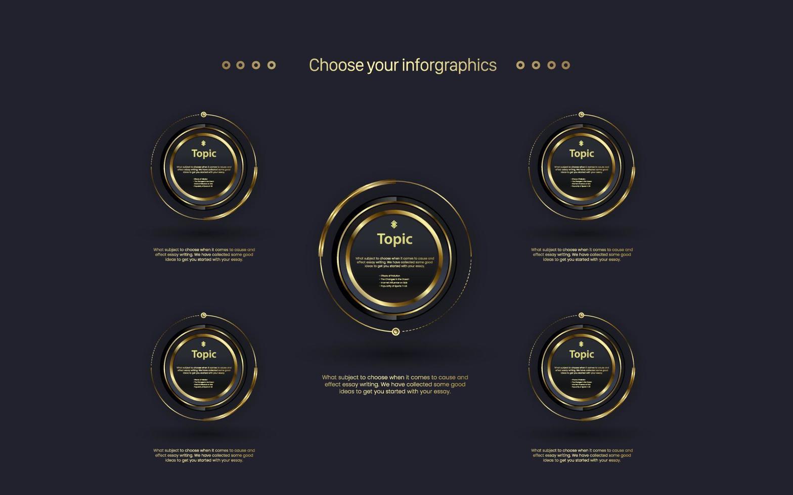 The best modern luxury CIRCLEs buttons Flowchart design. with Five levels of Processes for Finace and Business concept chart. Steps of Timeline infographics, Vector and illustration