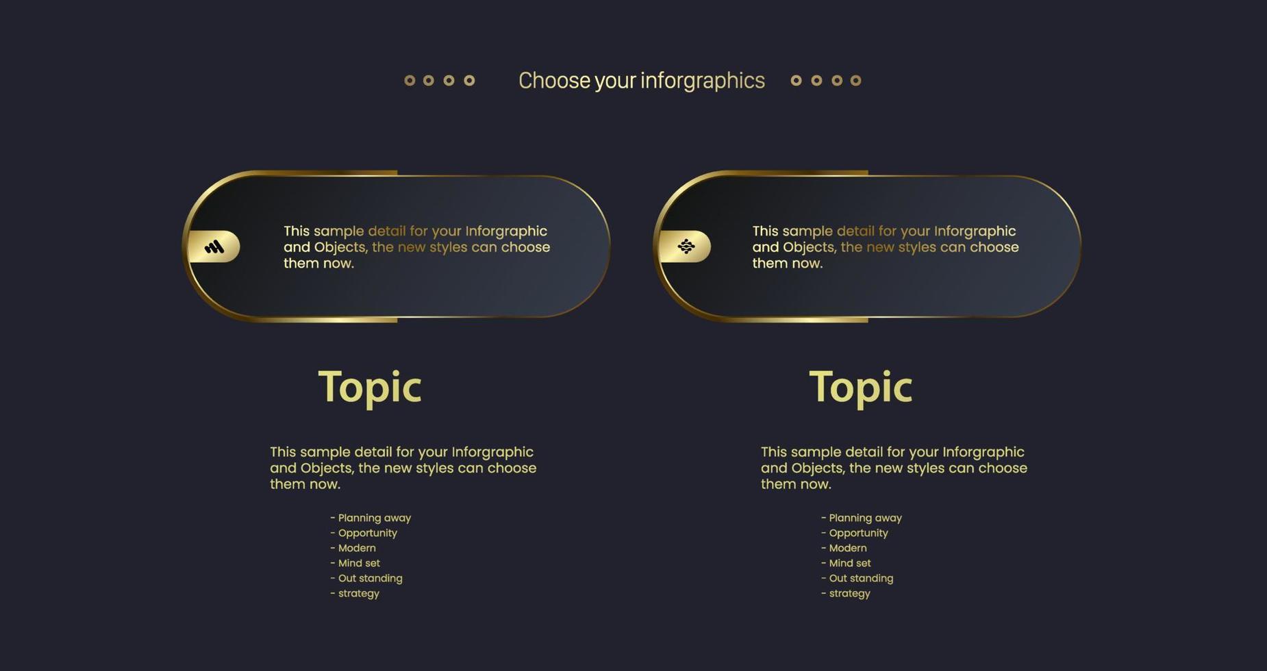 Two golden options chart design witn 2 icons in Numbers concept templates. and 2 Luxury buttons geometric Infographic design, used in presentations, business and finacial banners vector design