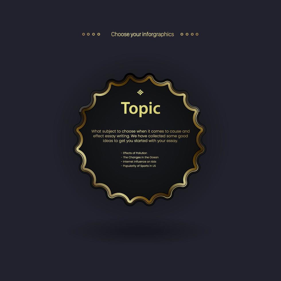 A Business infographic buttons design and A modern option elements with golden stoke on dark background in Vector, illustration vector