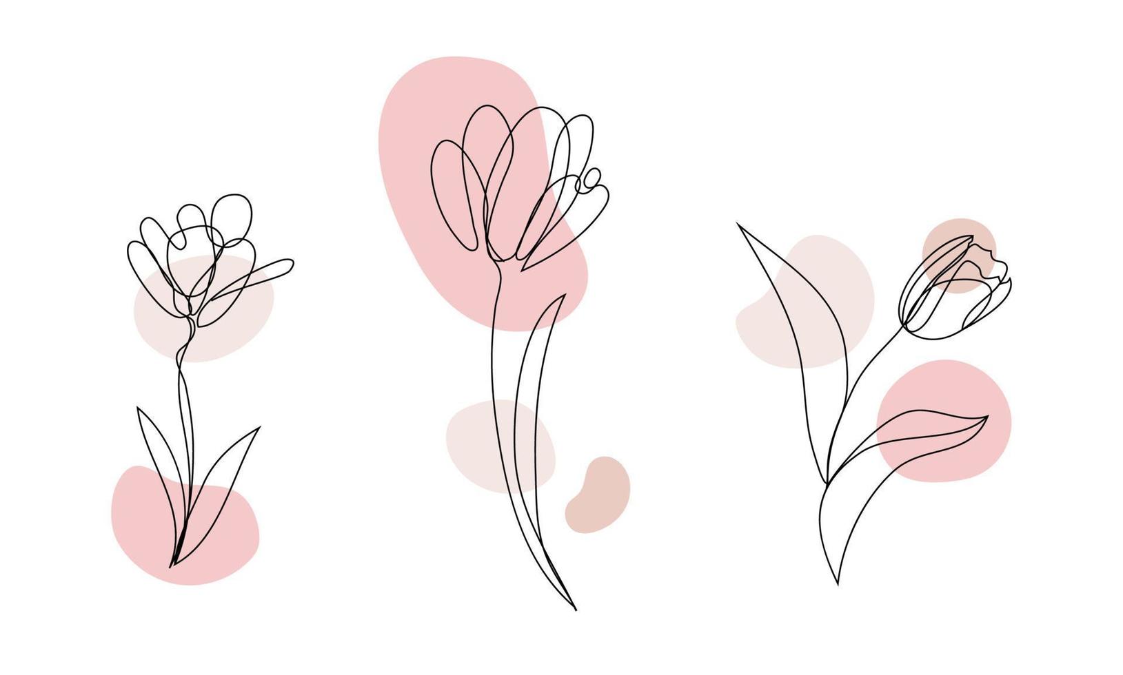 Vector set of hand drawn, single continuous line flowers - roses , leaves sketch. Art floral elements. Use for t-shirt prints, logos, cosmetics