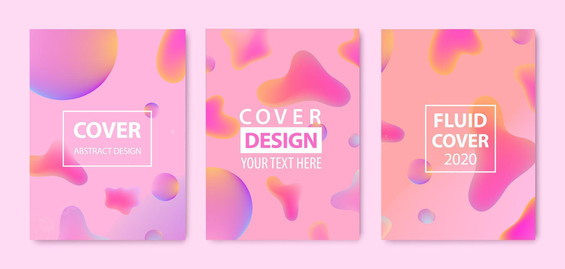Vector set of abstract fluid creative templates, cards, color covers set. Geometric design, liquids, shapes. Pastel and neon design, geometric fluid graphic shape, background
