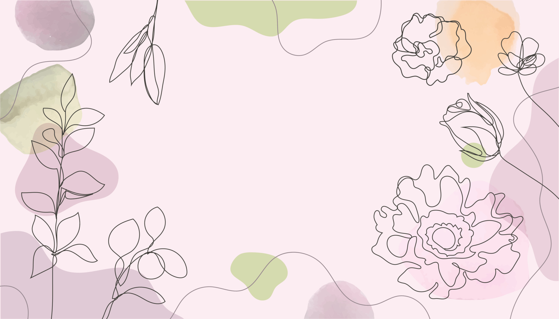 Abstract watercolor art background vector. Botanical line art wallpaper