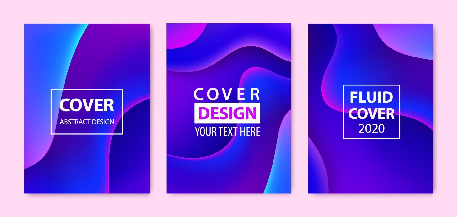 Vector set of abstract fluid creative templates, cards, color covers set. Geometric design, liquids, shapes. Pastel and neon design, geometric fluid graphic shape, background