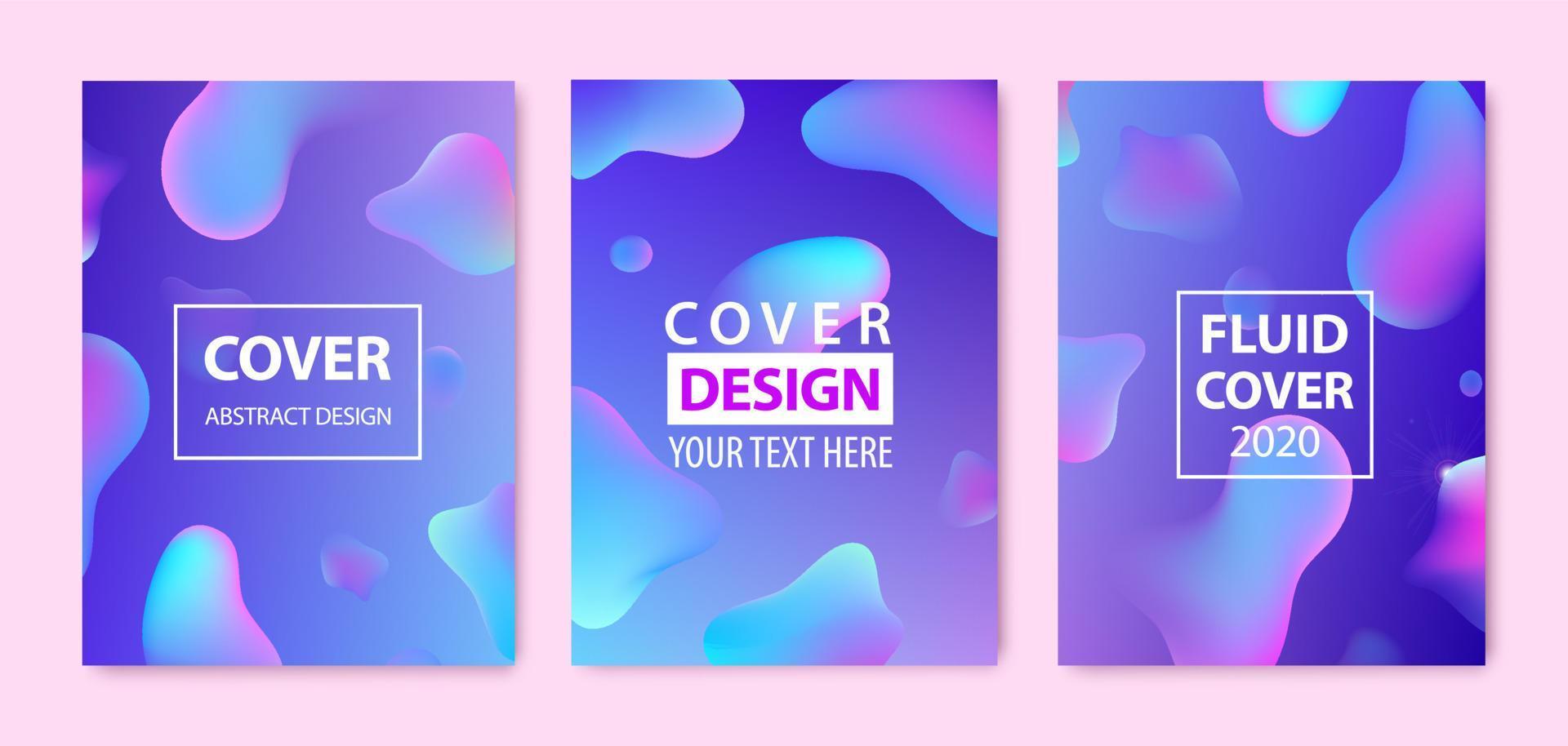 Vector set of abstract fluid creative templates, cards, color covers set. Geometric design, liquids, shapes. Pastel and neon design, geometric fluid graphic shape, background