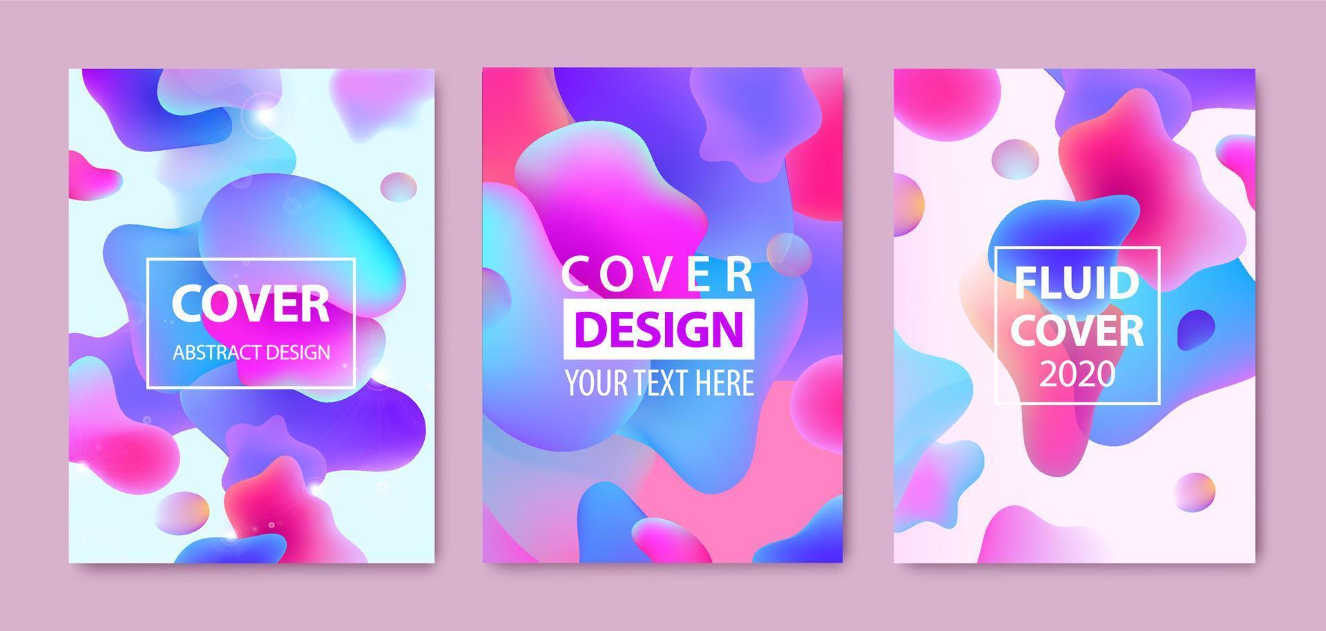 conjunto vectorial de plantillas creativas fluidas abstractas, tarjetas, conjunto de cubiertas de color. diseño geométrico, líquidos, formas. diseño pastel y neón, forma gráfica fluida geométrica, fondo vector