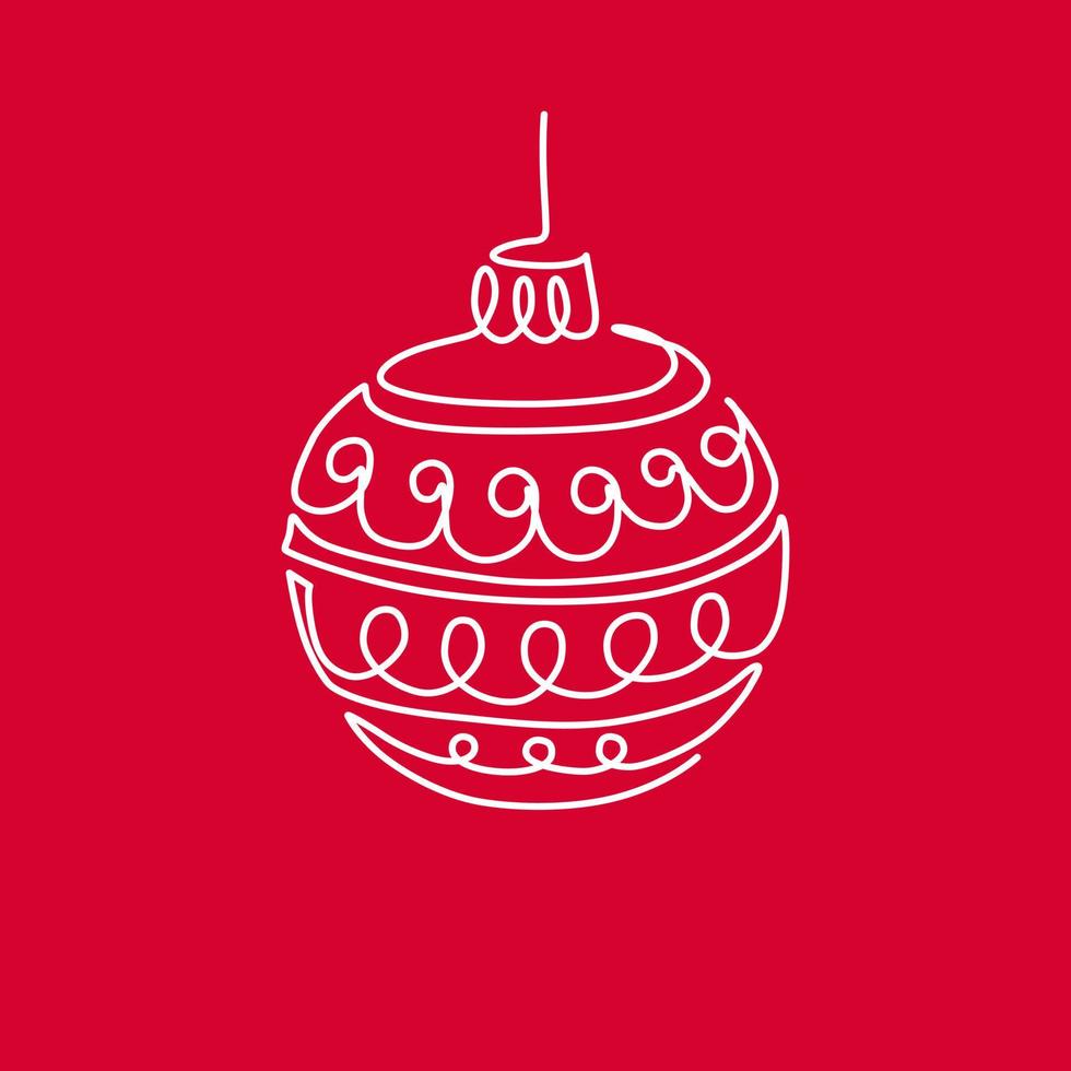 Christmas Ball Outline Vector Illustration. Line art on a red ...