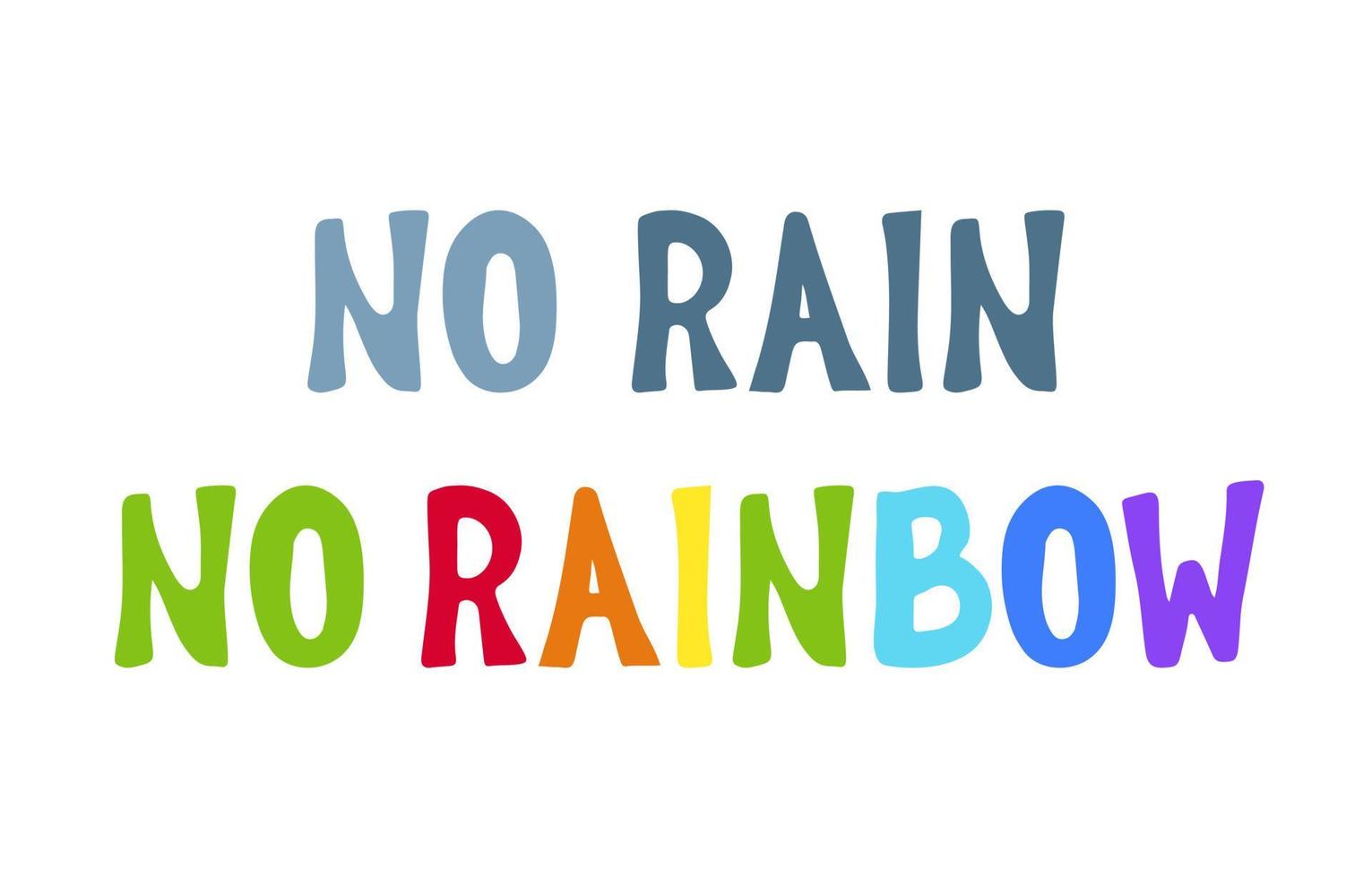 no hay lluvia, no hay letras de citas de arco iris. ilustración vectorial dibujada a mano. diseño para camiseta, afiche, pancarta, diseño de hogar, decoración vector