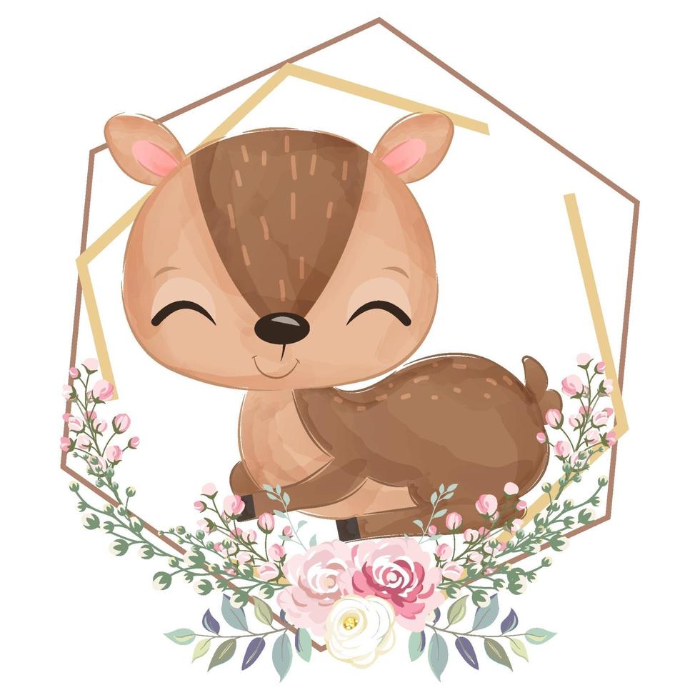 adorable bebé ciervo en ilustración acuarela vector