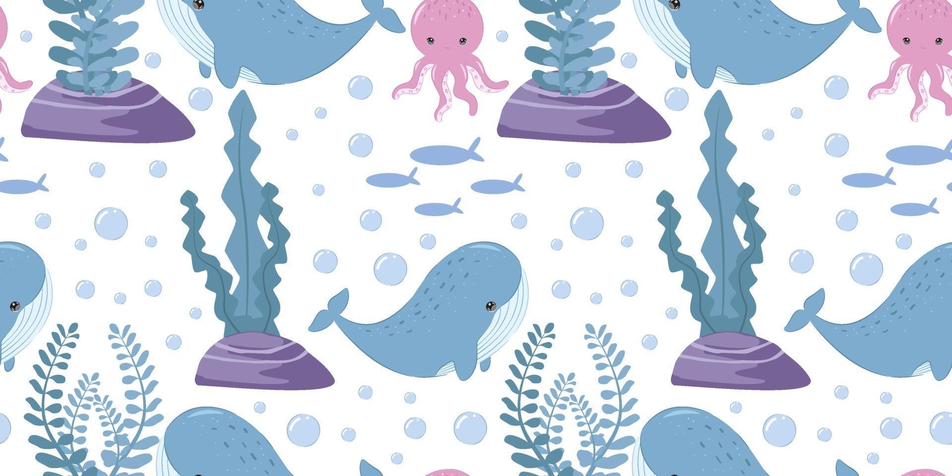 adorable sea animals seamless pattern vector