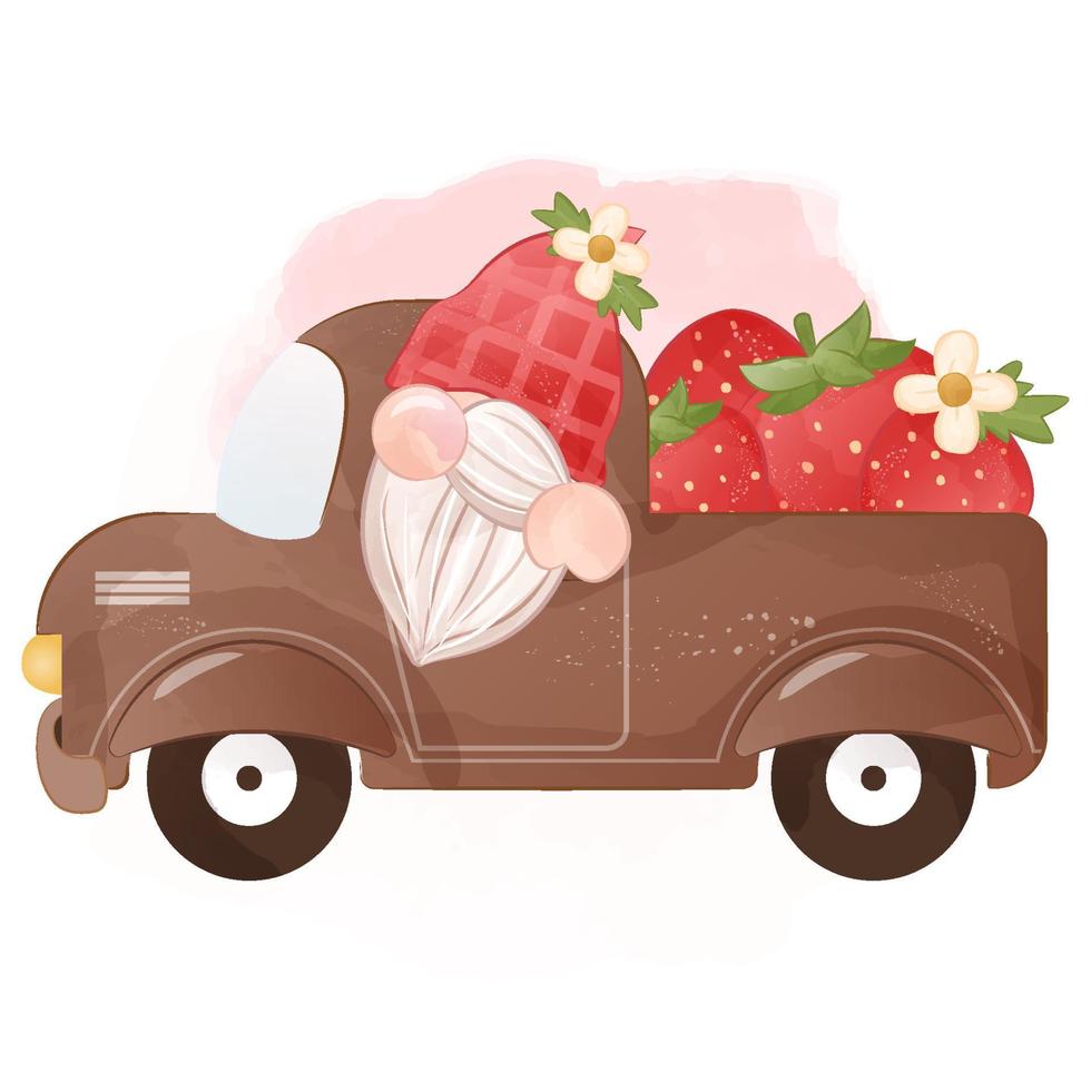 Cute Strawberry Gnome Illustration vector