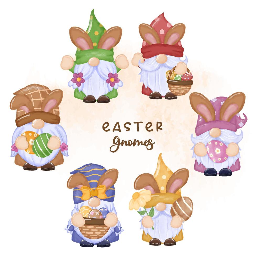 lindo conjunto de ilustración de gnomos de pascua vector