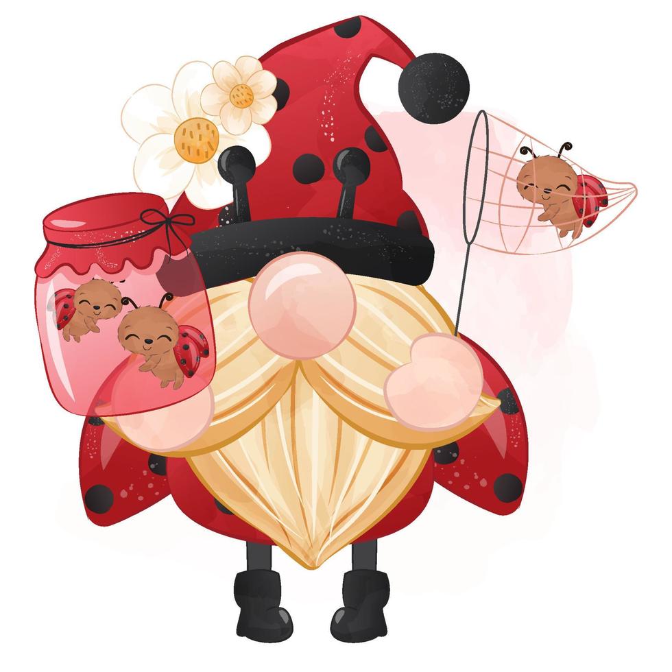 Cute Lady Bug Gnome Illustration vector