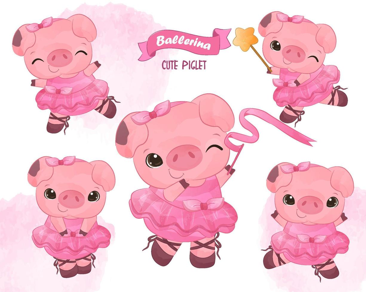 Adorable Dancing Piglet Clip-art Set vector