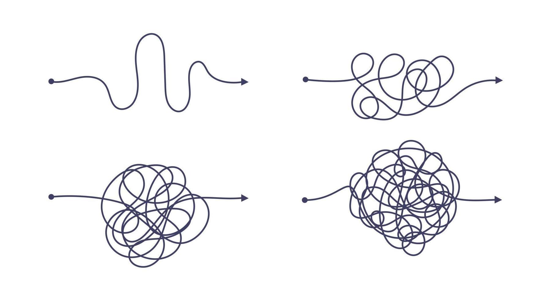 Complex and easy simple way from start to end vector illustration set.