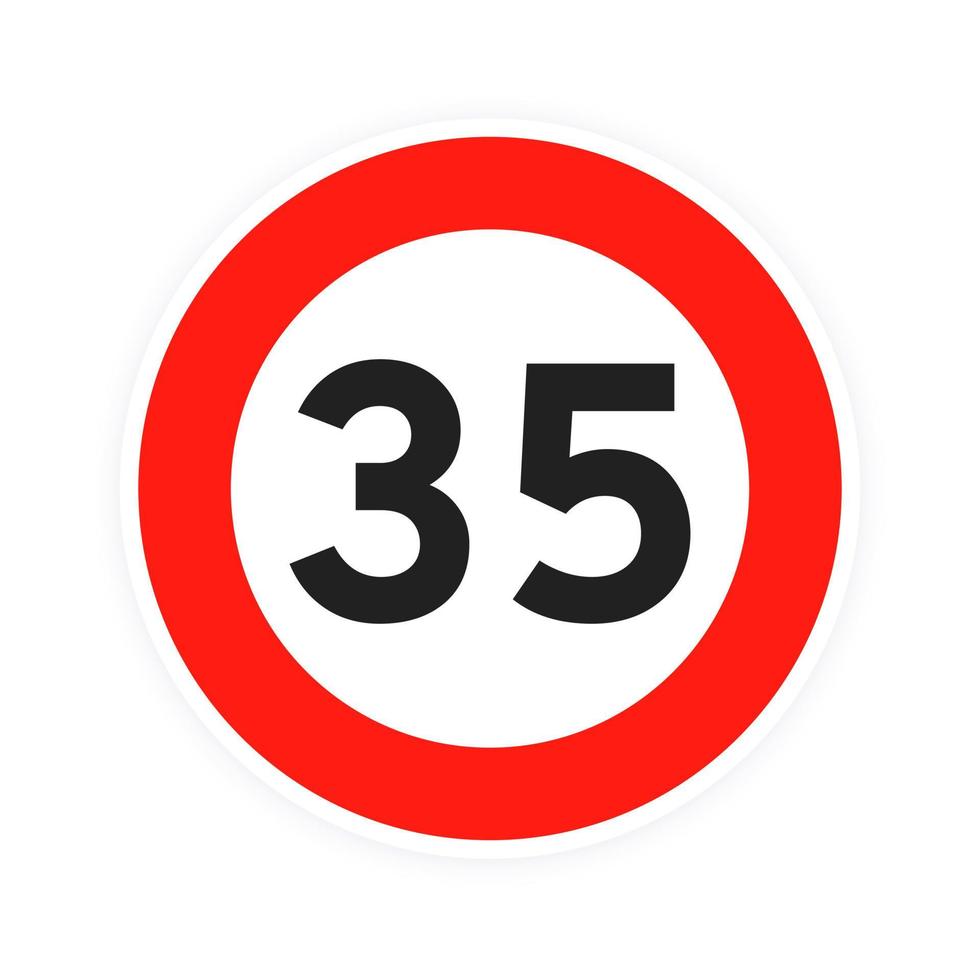 Speed limit 35 round road traffic icon sign flat style design vector illustration isolated on white background.