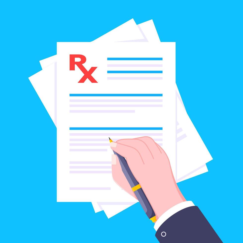 Medical rx form prescription on clipboard flat style design vector illustration.