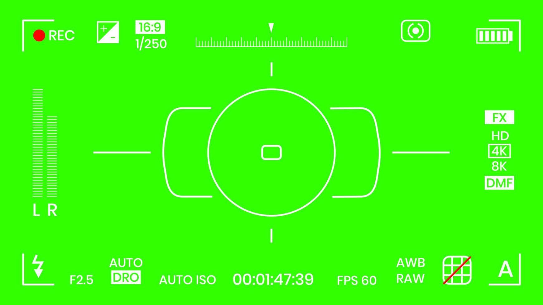 Green colored chroma key camera rec frame viewfinder overlay background screen flat style design vector illustration. Chroma key VFX screen camera overlay abstract background concept for video footage