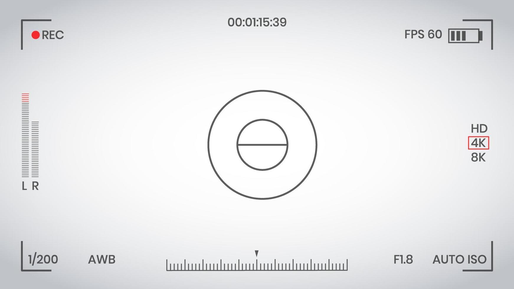 Camera viewfinder video or photo frame recorder flat style design vector illustration. Digital camera viewfinder with exposure settings and focusing grid template.