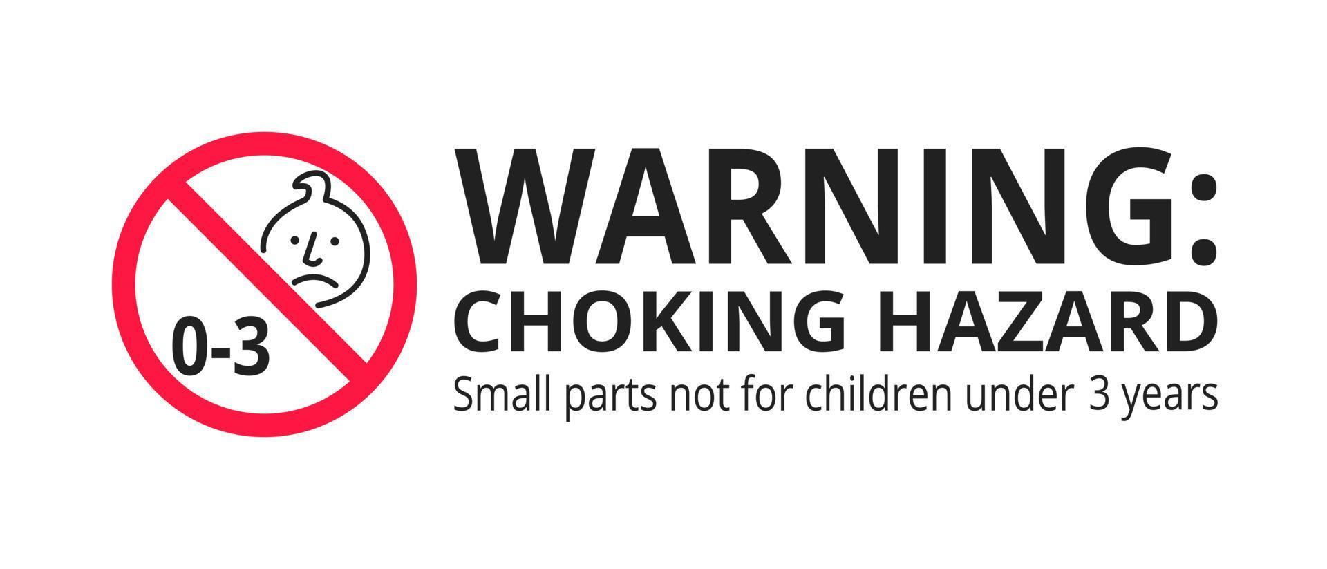 Choking hazard forbidden sign sticker not suitable for children under 3 years isolated on white background vector illustration. Warning triangle, sharp edges and small parts danger.