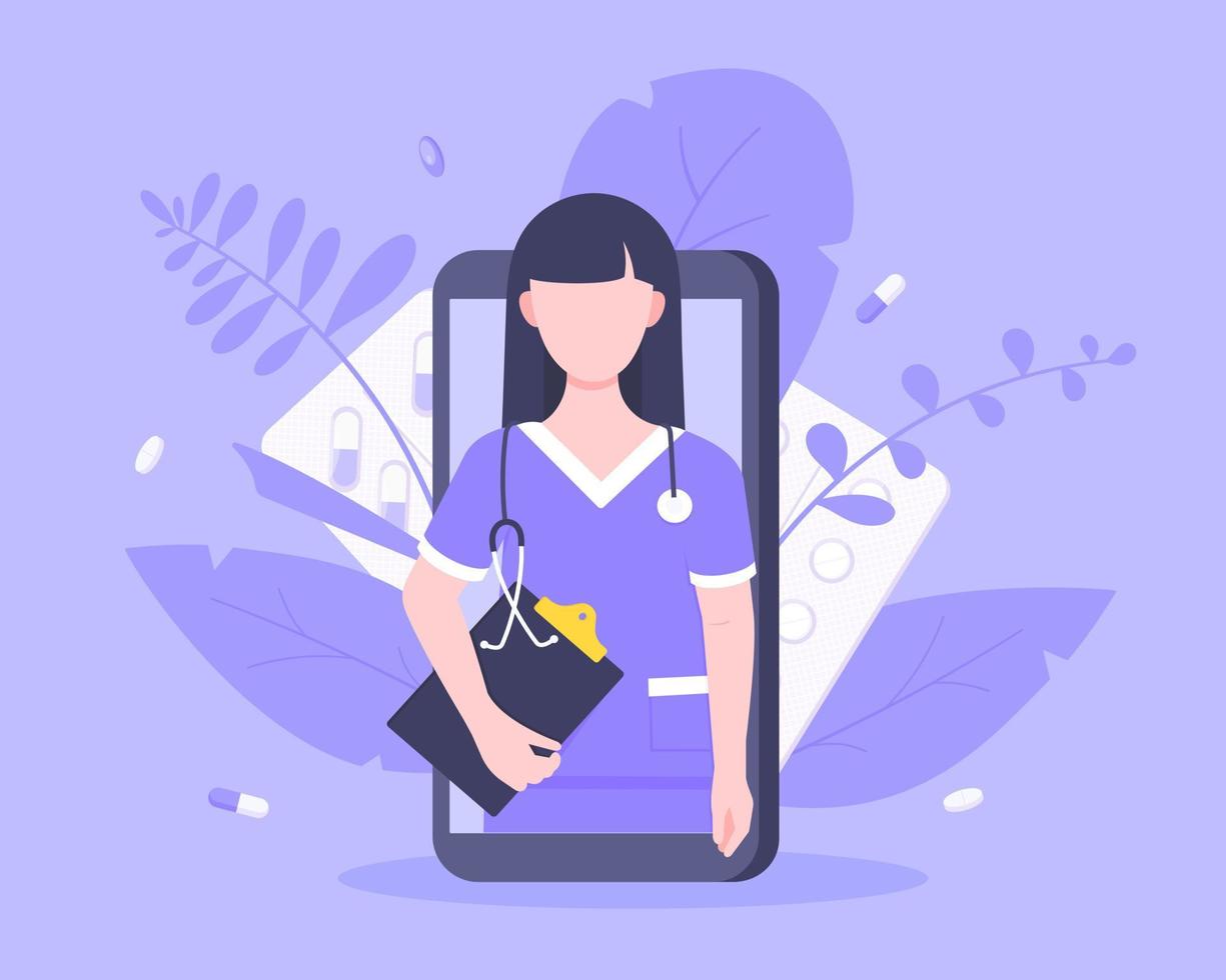 Online doctor medical service concept with doctor in the smartphone vector illustration.