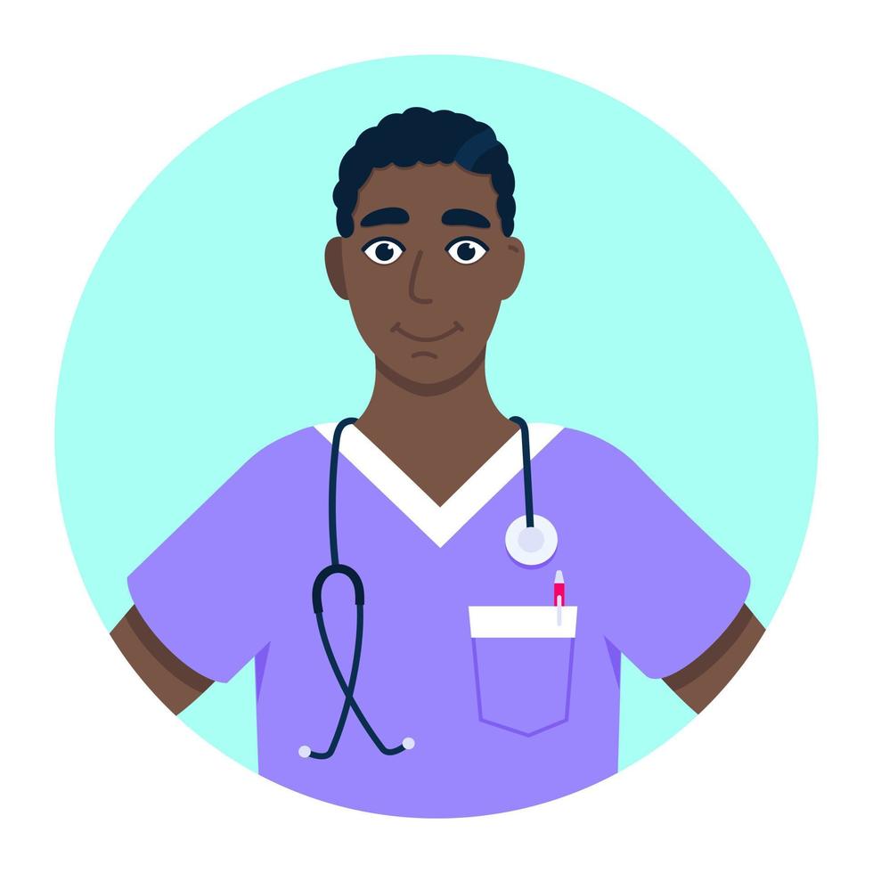 médico avatar personaje de pie en el círculo estilo plano diseño vector ilustración