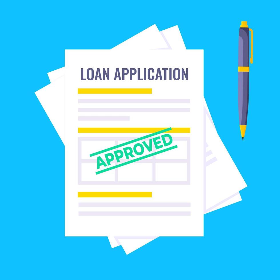 Approved credit or loan form with document file and claim form on it. vector