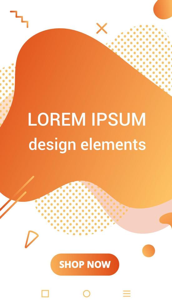 Modern vertical mobile liquid abstract shape gradient memphis style design fluid vector colorful illustration banner simple graphics for app, presentation, sale, brochure isolated on white background.