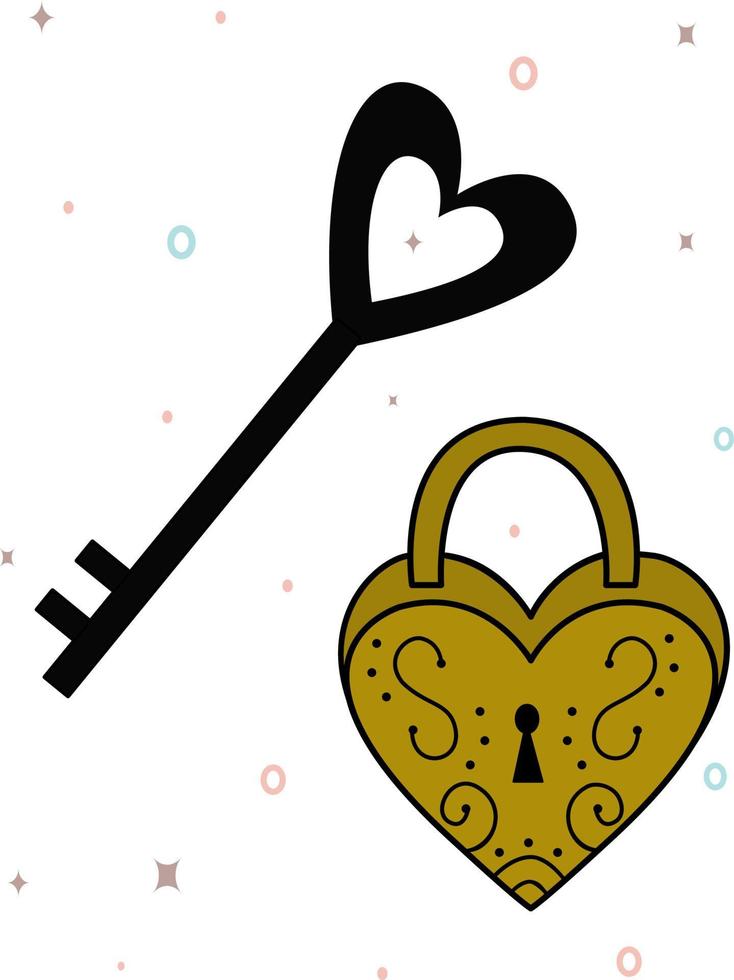 Image of a lock with a key. Vector element of the wedding celebration decor. valentine's day. Logo, icon. A simple contour vector, website or mobile application. Icon.
