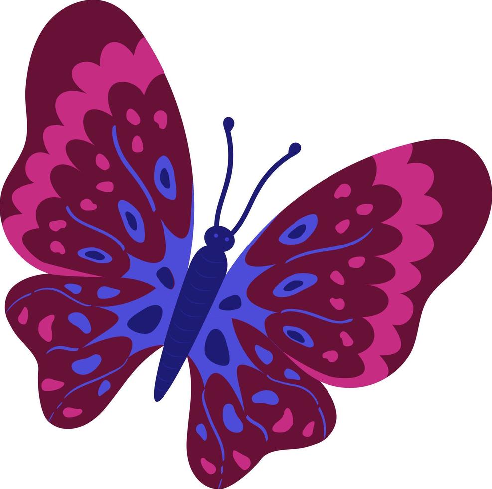 una ilustración brillante de una mariposa azul sobre un fondo blanco, una mariposa vectorial, una idea para un logotipo, libros para colorear, revistas, impresión en ropa, publicidad. hermosa ilustración de mariposa. vector