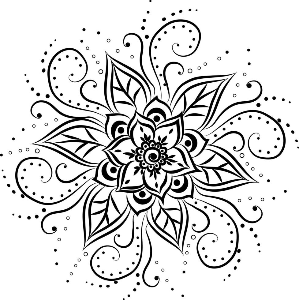 Beautiful vector floral black and white ornament. Circular pattern in the form of a mandala with a flower. The ornament is used for sketching tattoos, jewelry, coloring books, magazines, wallpaper.