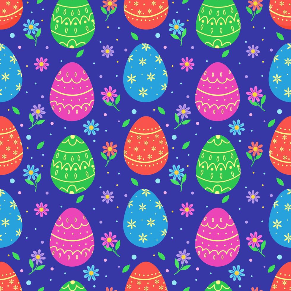 Decorative pattern of Easter eggs. Happy Easter template with eggs and flowers. Vector illustration of beautiful Easter eggs .