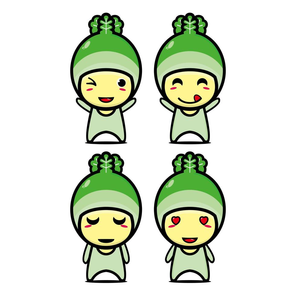 Set collection of cute cabbage mascot design. Isolated on a white background. Cute character mascot logo idea bundle concept vector