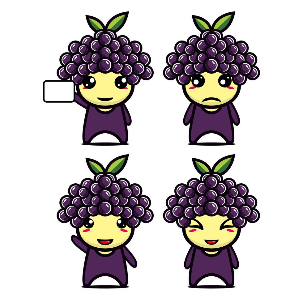 Set collection of cute grape mascot design character. Isolated on a white background. Cute character mascot logo idea bundle concept vector