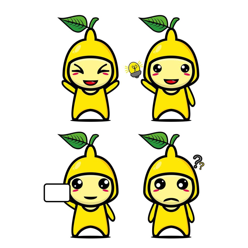 Set collection of cute lemon mascot design character. Isolated on a white background. Cute character mascot logo idea bundle concept vector