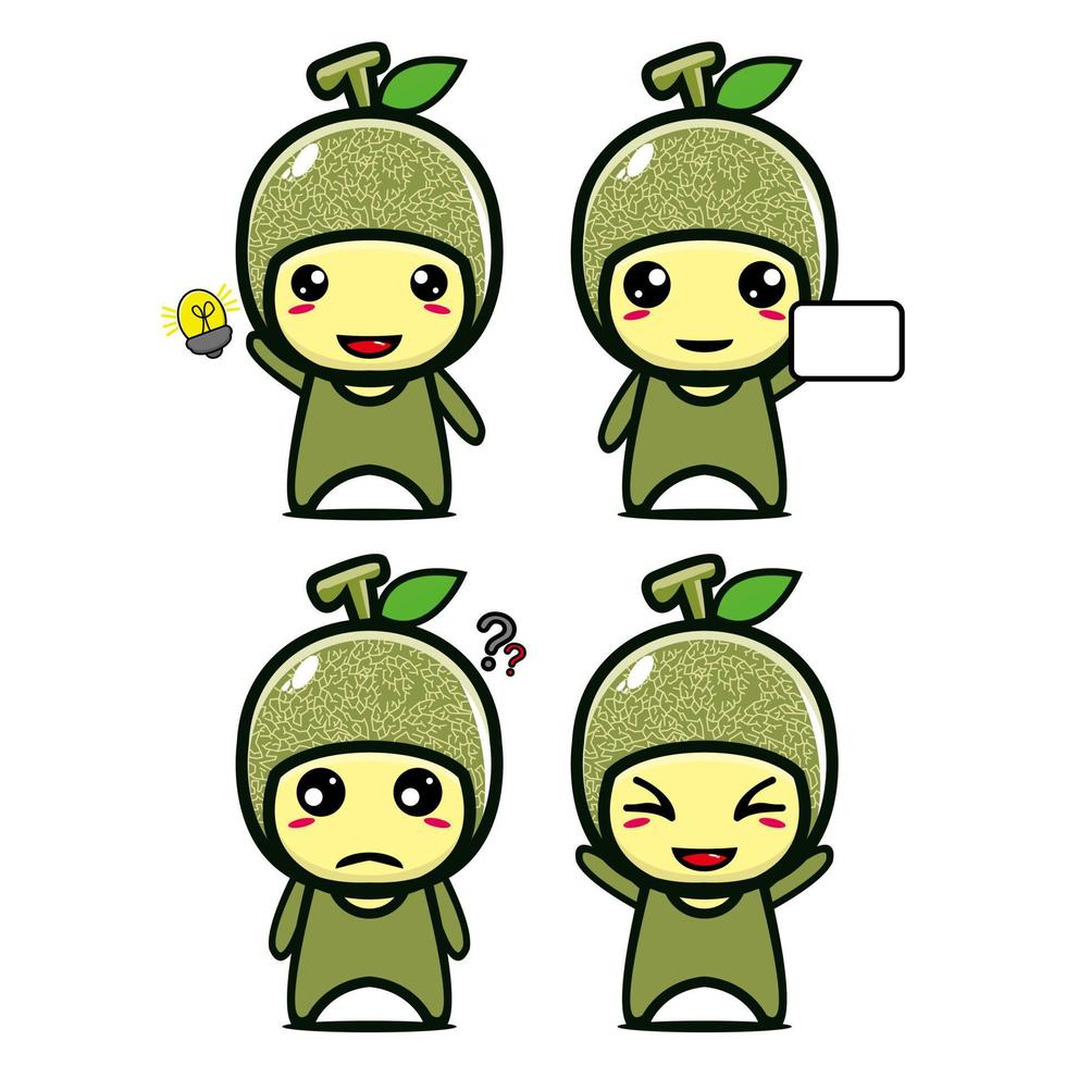 conjunto de colección de lindo personaje de diseño de mascota de melón. Aislado en un fondo blanco. concepto de paquete de idea de logotipo de mascota de personaje lindo vector