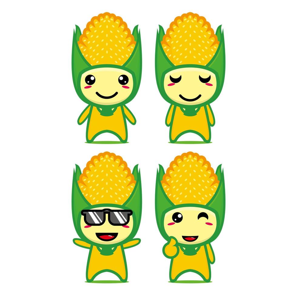 Set collection of cute corn mascot design. Isolated on a white background. Cute character mascot logo idea bundle concept vector