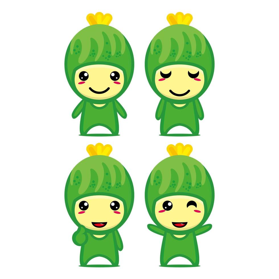 conjunto de colección de lindo personaje de diseño de mascota de pepino. Aislado en un fondo blanco. concepto de paquete de idea de logotipo de mascota de personaje lindo vector