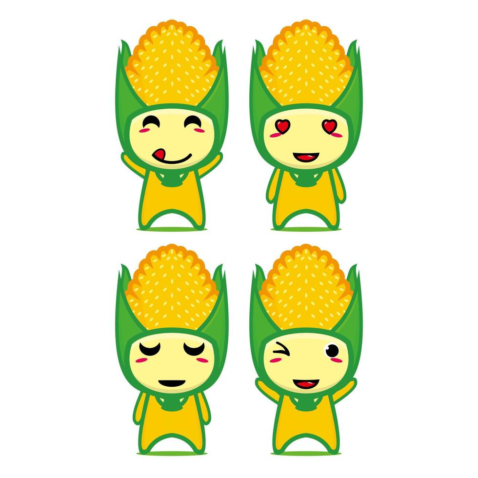Set collection of cute corn mascot design. Isolated on a white background. Cute character mascot logo idea bundle concept vector
