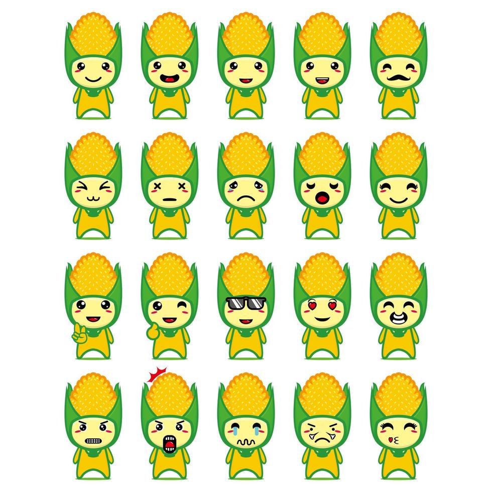 Set collection of cute corn mascot design. Isolated on a white background. Cute character mascot logo idea bundle concept vector