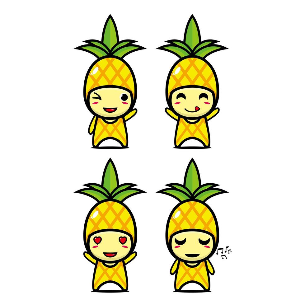 Set collection of cute pineapple mascot design character. Isolated on a white background. Cute character mascot logo idea bundle concept vector