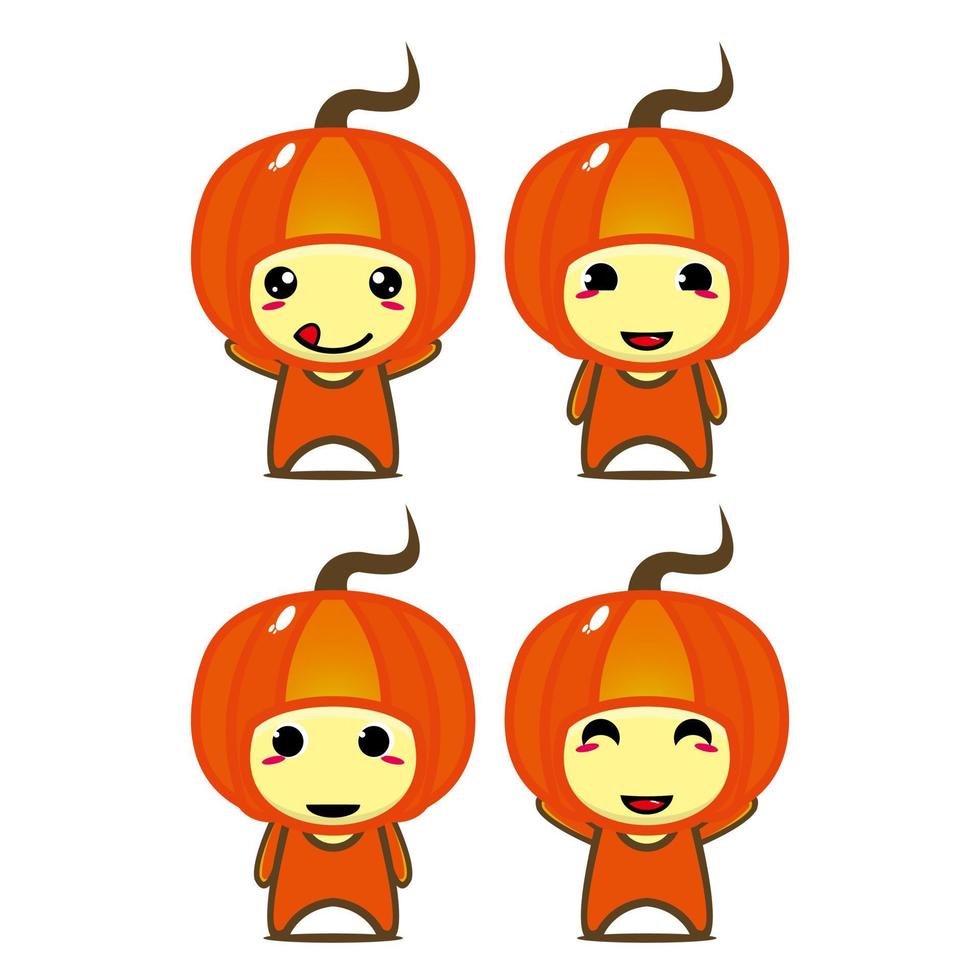 conjunto de colección de lindo personaje de diseño de mascota de calabaza. Aislado en un fondo blanco. concepto de paquete de idea de logotipo de mascota de personaje lindo vector