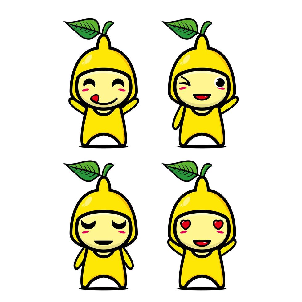 Set collection of cute lemon mascot design character. Isolated on a white background. Cute character mascot logo idea bundle concept vector