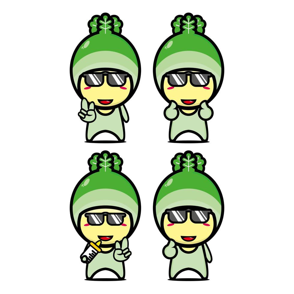 Set collection of cute cabbage mascot design. Isolated on a white background. Cute character mascot logo idea bundle concept vector