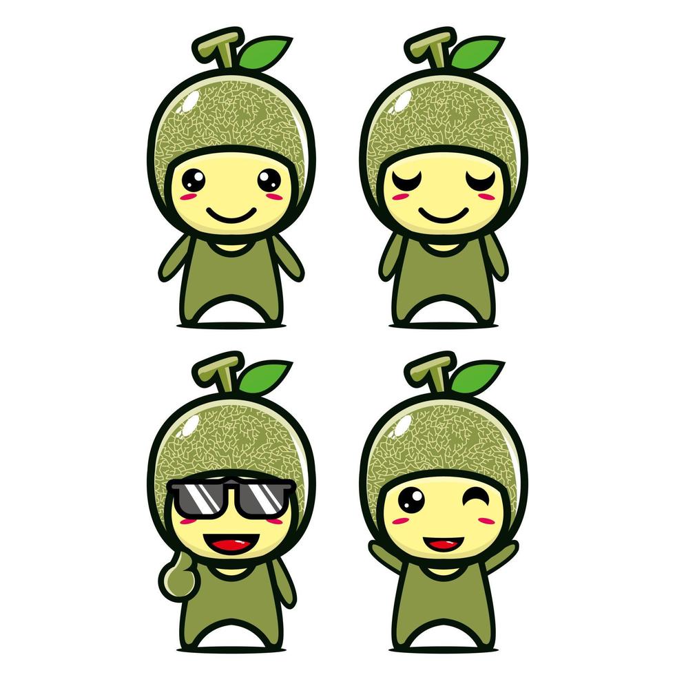 Set collection of cute melon mascot design character. Isolated on a white background. Cute character mascot logo idea bundle concept vector