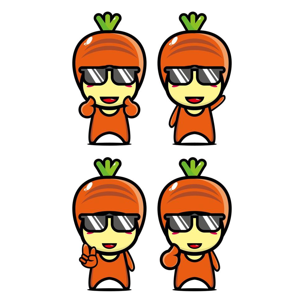 Set collection of cute carrot mascot design character. Isolated on a white background. Cute character mascot logo idea bundle concept vector