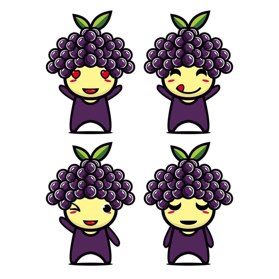 Set collection of cute grape mascot design character. Isolated on a white background. Cute character mascot logo idea bundle concept vector