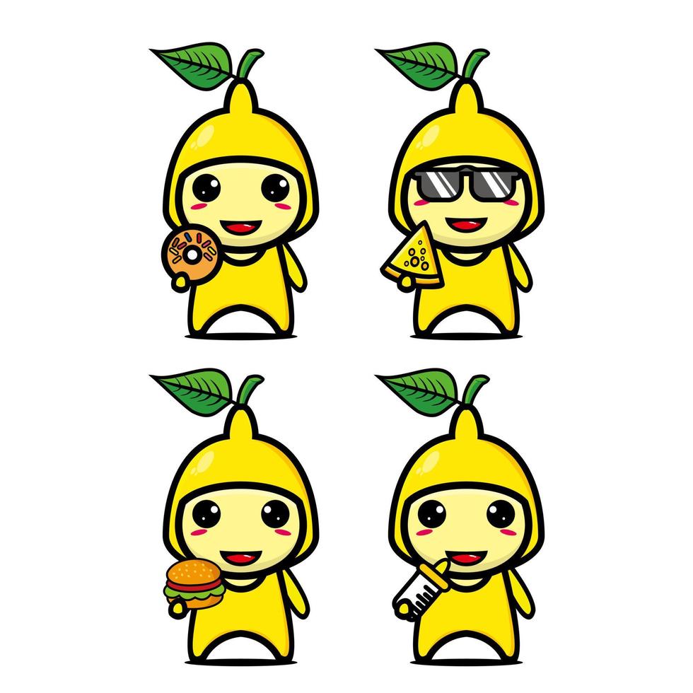 Set collection of cute lemon mascot design character. Isolated on a white background. Cute character mascot logo idea bundle concept vector